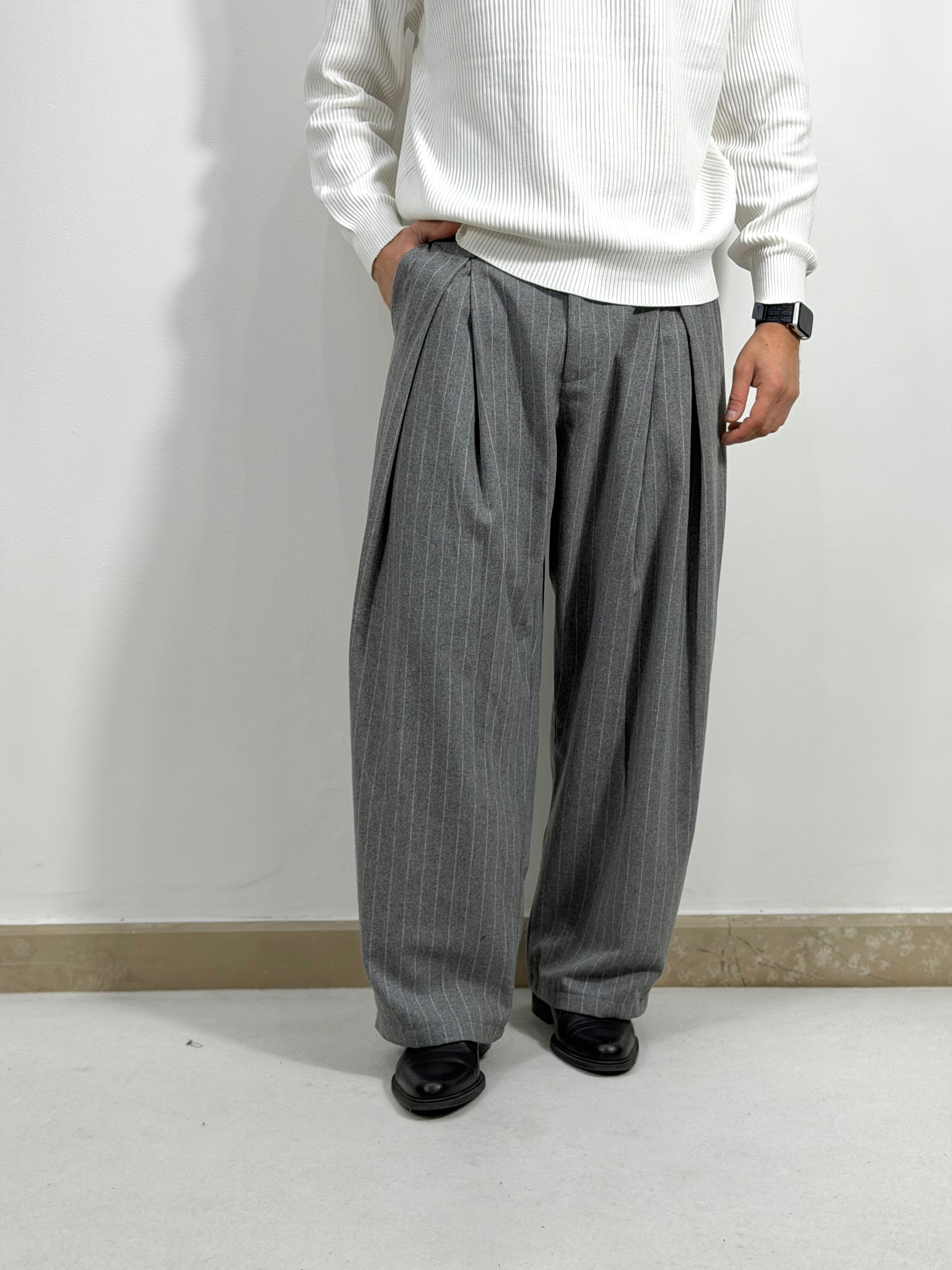 PANTALONI IN FLANELLA GESSATO