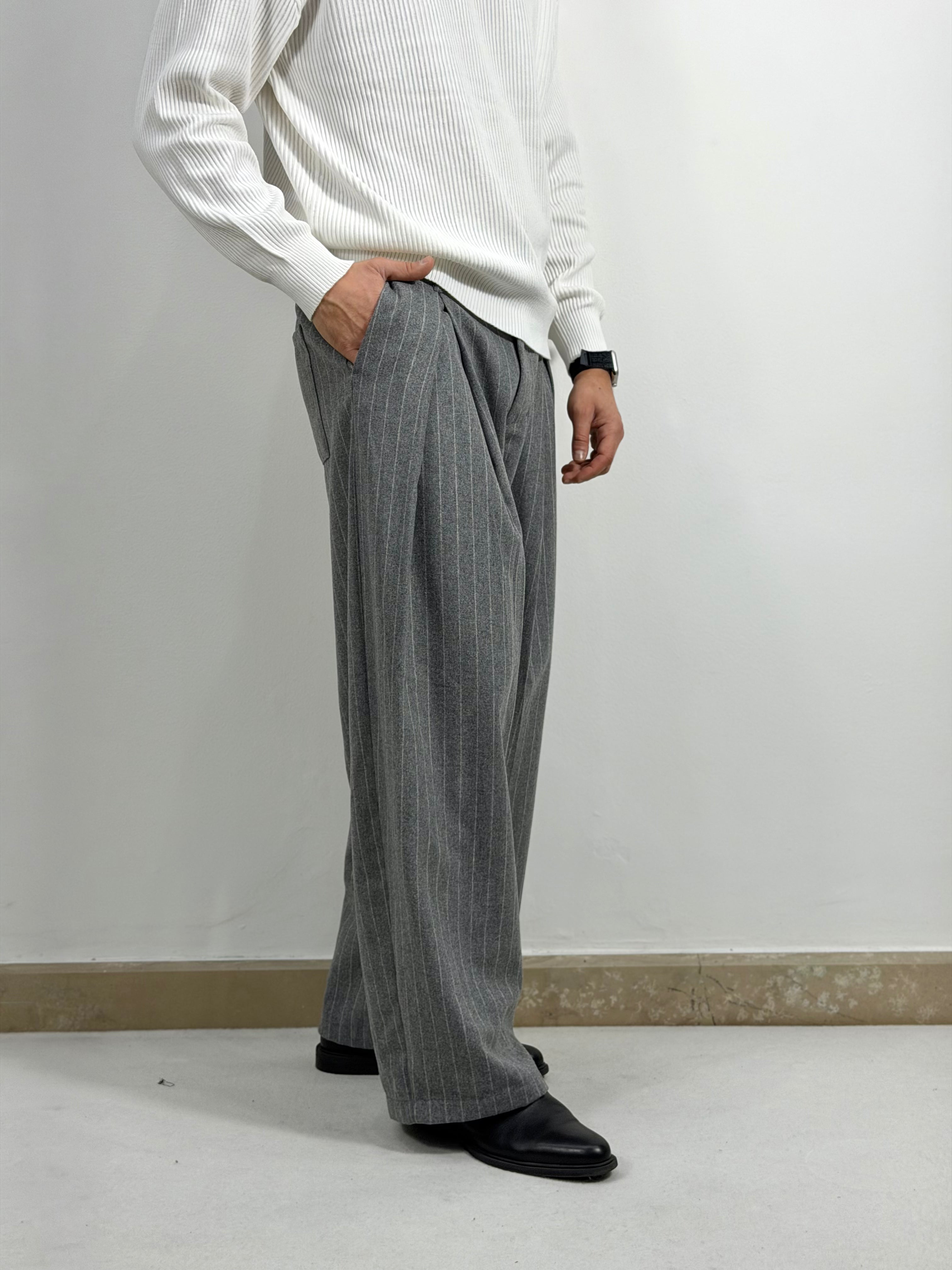 PANTALONI IN FLANELLA GESSATO