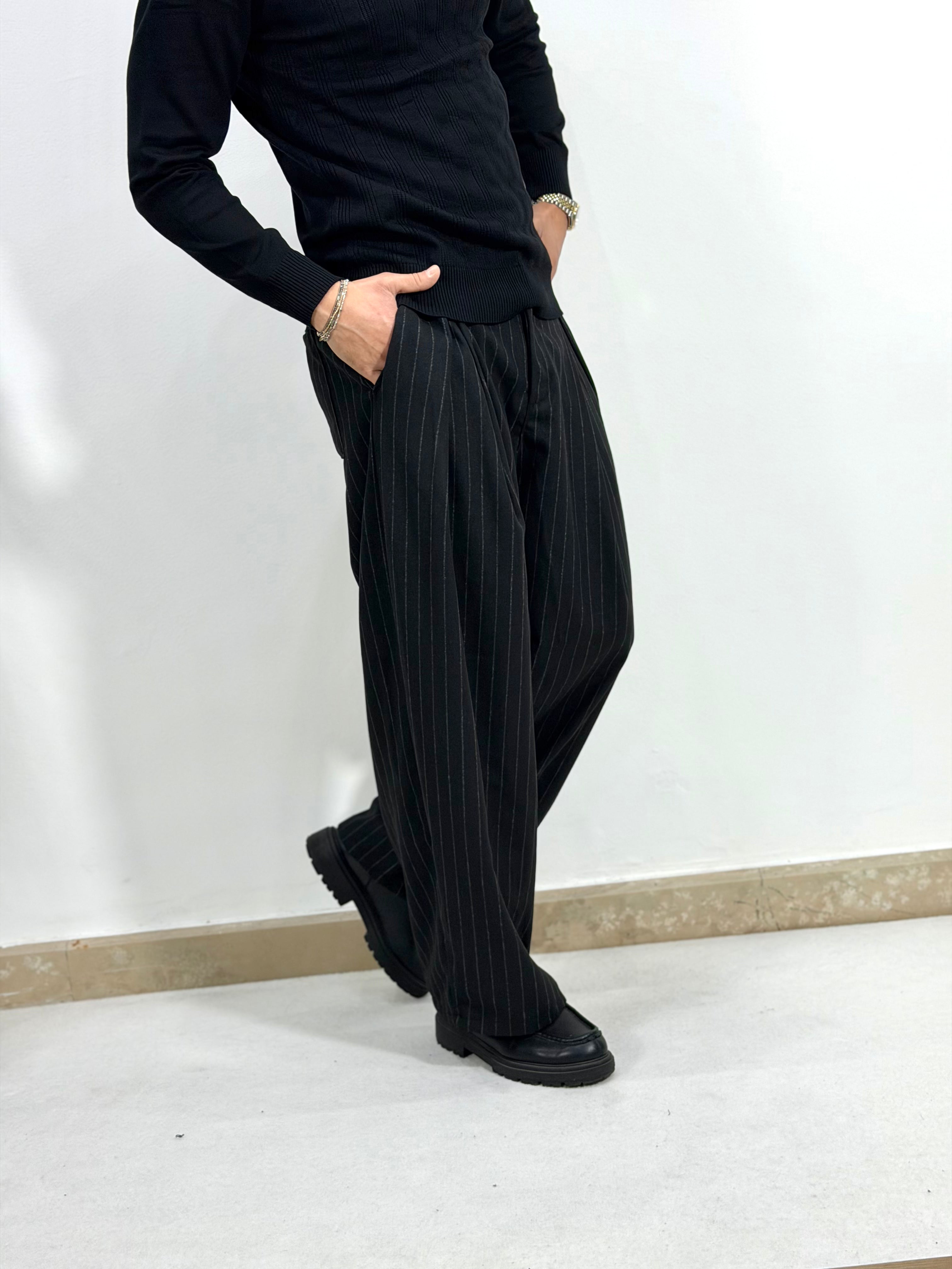 PANTALONI IN FLANELLA GESSATO