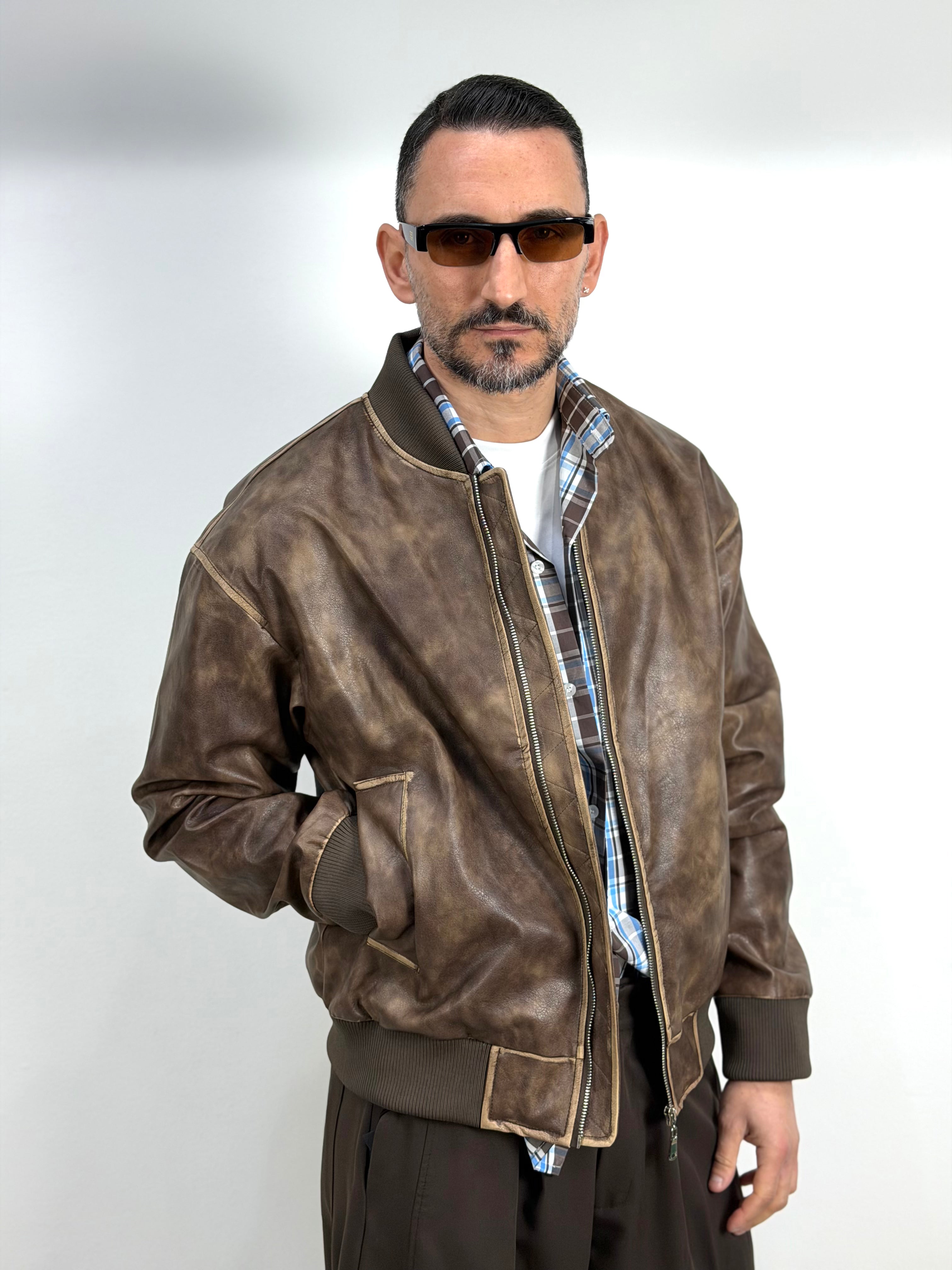 BOMBER IN ECOPELLE MARMORIZZATO