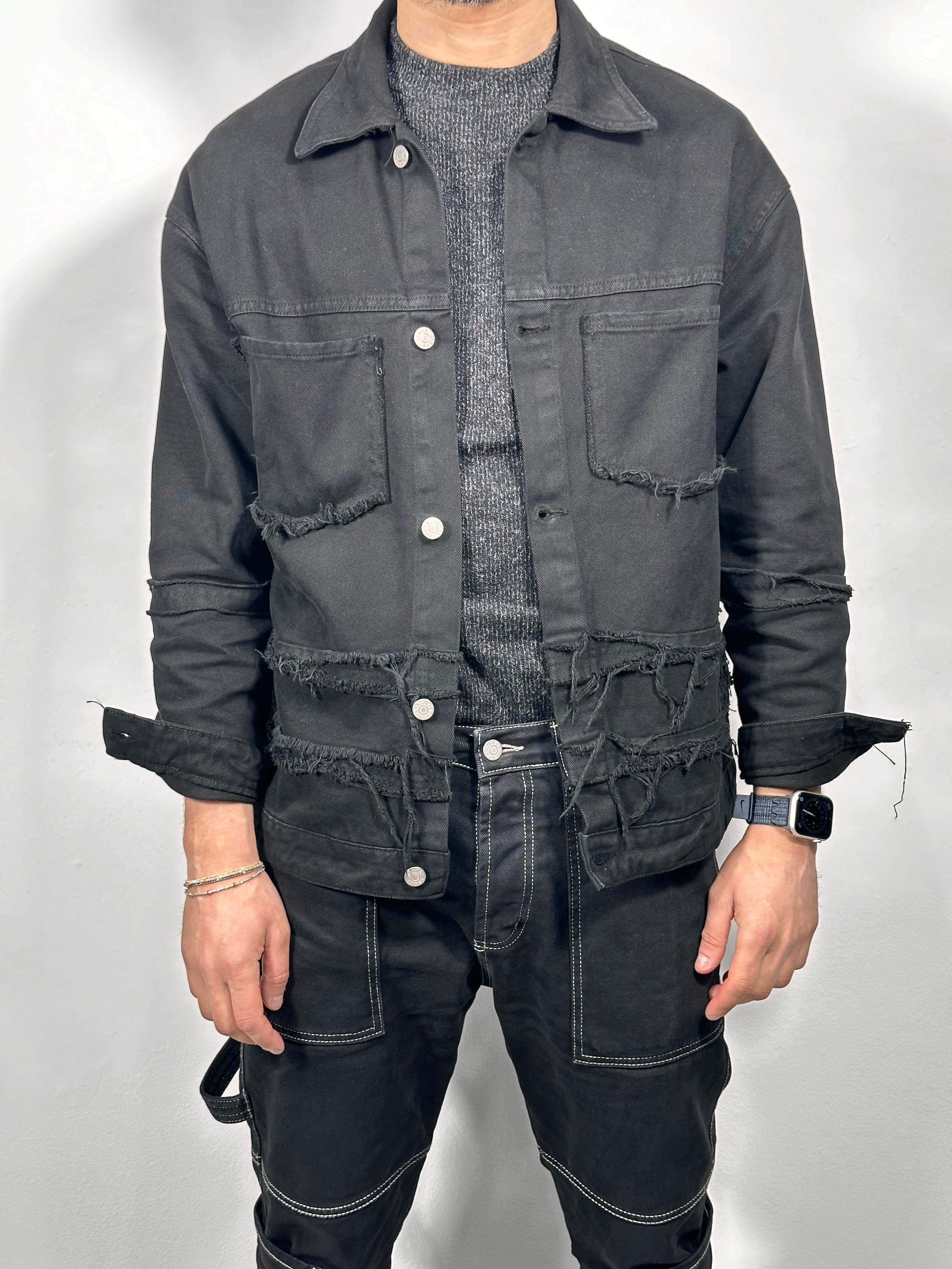 GIACCA DENIM SFRANGIATA BLACK