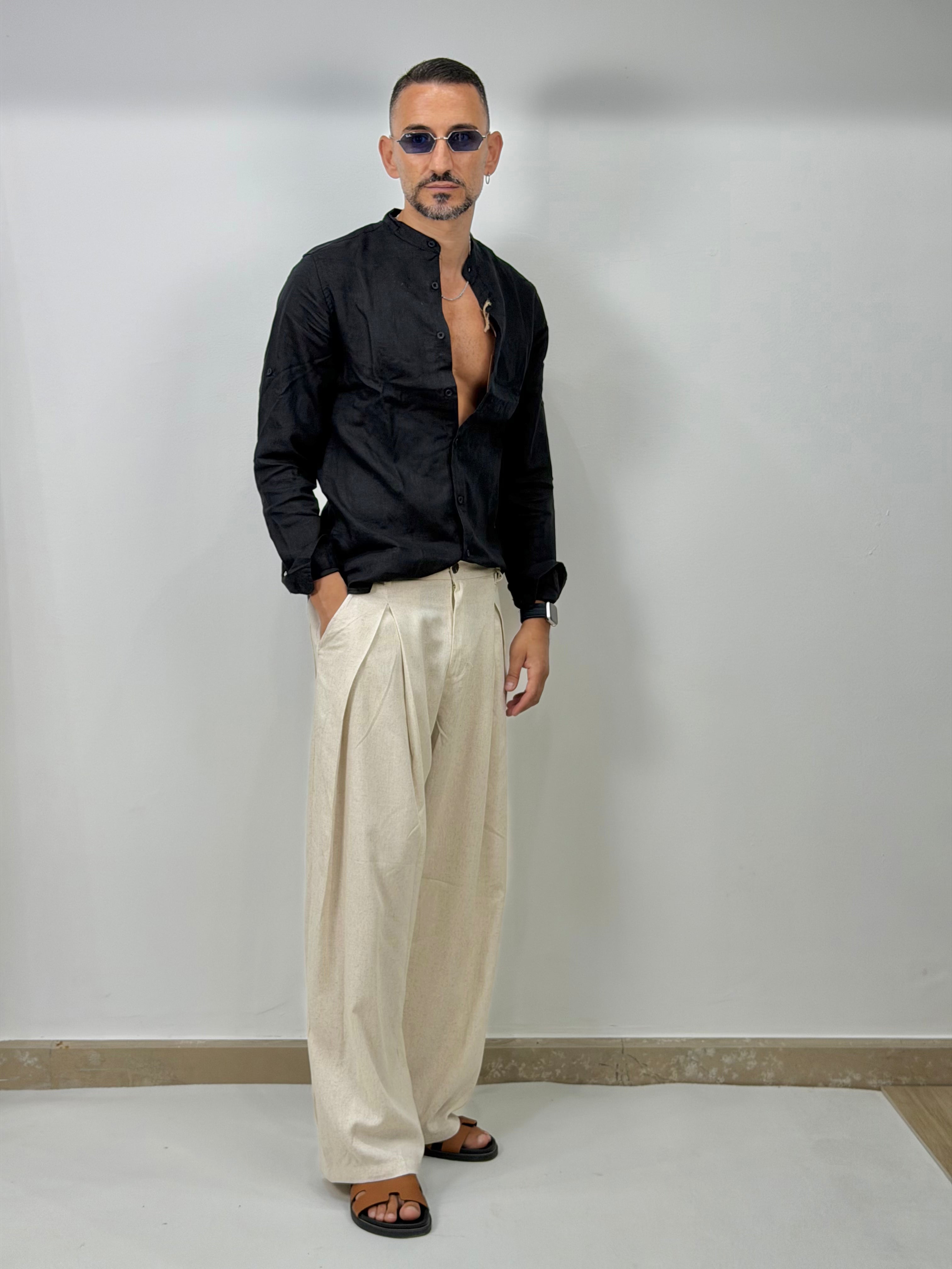 CAMICIA IN LINO COLLO COREANO