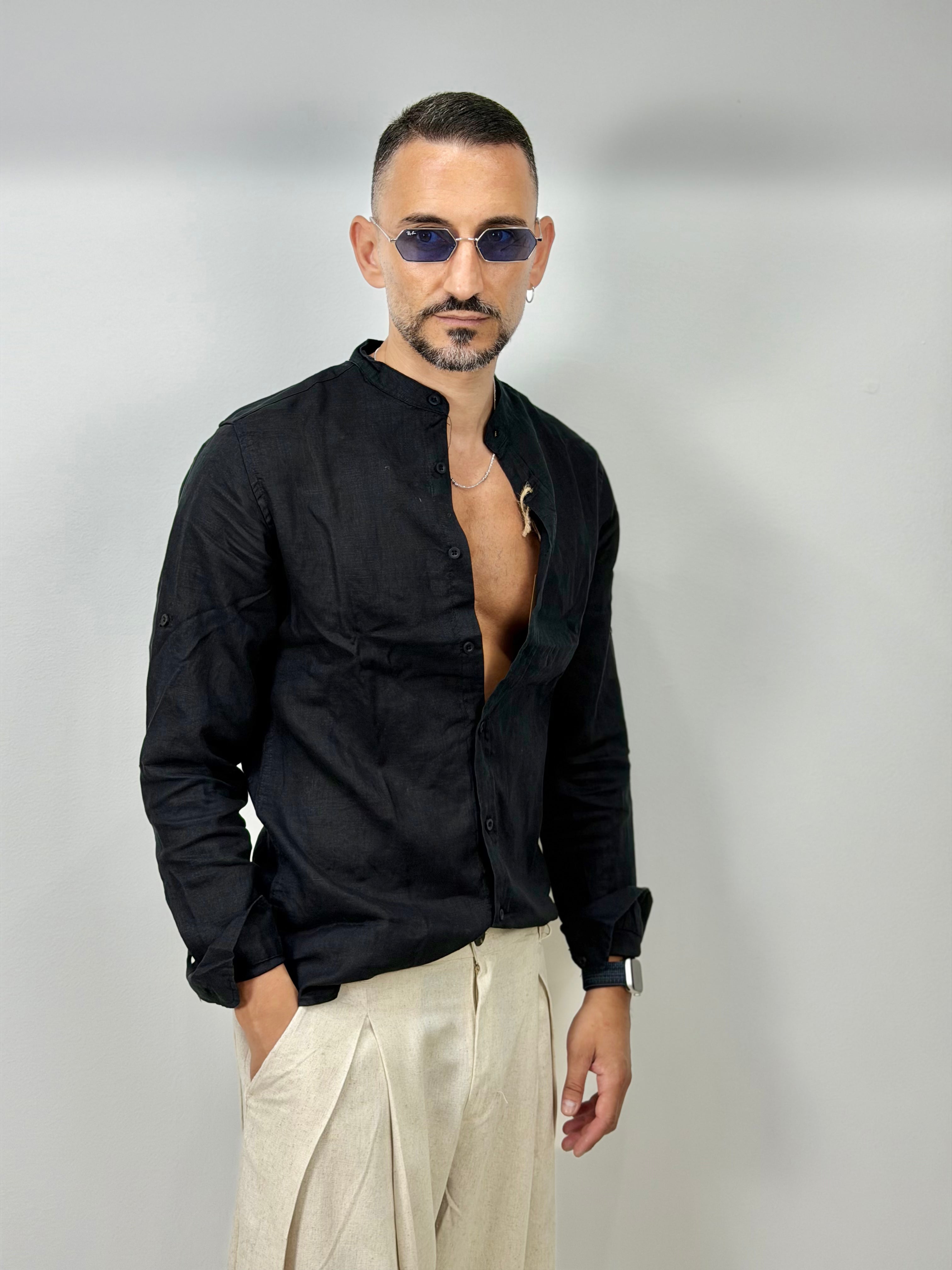 CAMICIA IN LINO COLLO COREANO