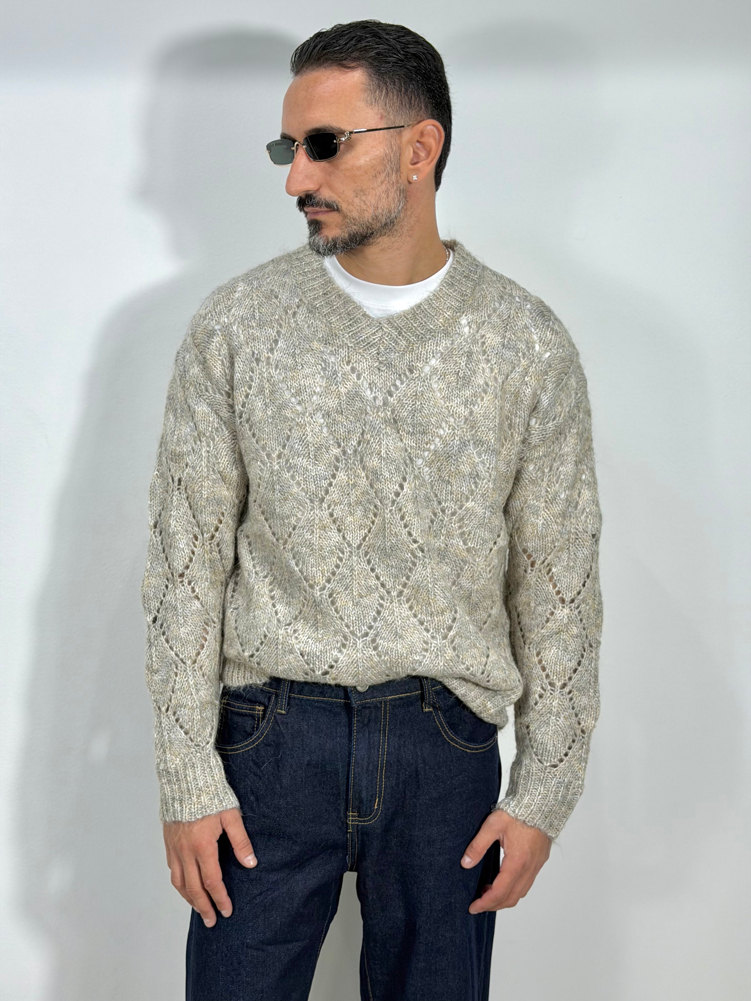 PULLOVER TRAFORATO SCOLLO A V